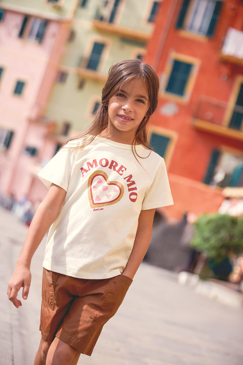 T-shirt - Tubo ecru bonton illustration "Amore Mio" - Image principale