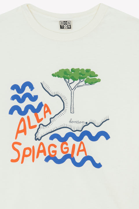 T-shirt - Livio écru bonton imprimé "Alla Spiaggia" - Image principale