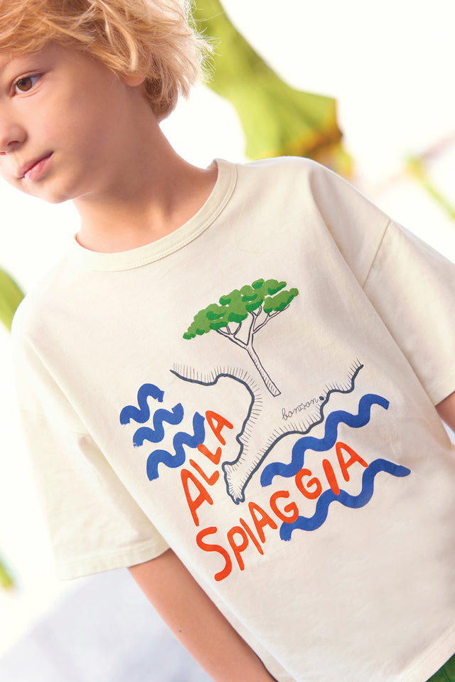 T-shirt - Livio écru bonton imprimé "Alla Spiaggia" - Image principale