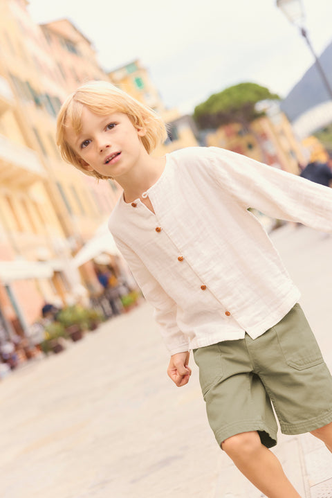 Shirt - Linde ecru bonton in cotton gauze - Image principale