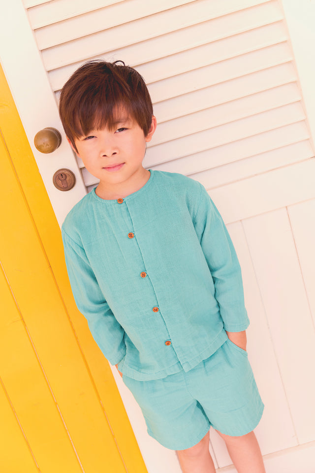 Shirt - Linde Blue fish in cotton gauze - Image principale