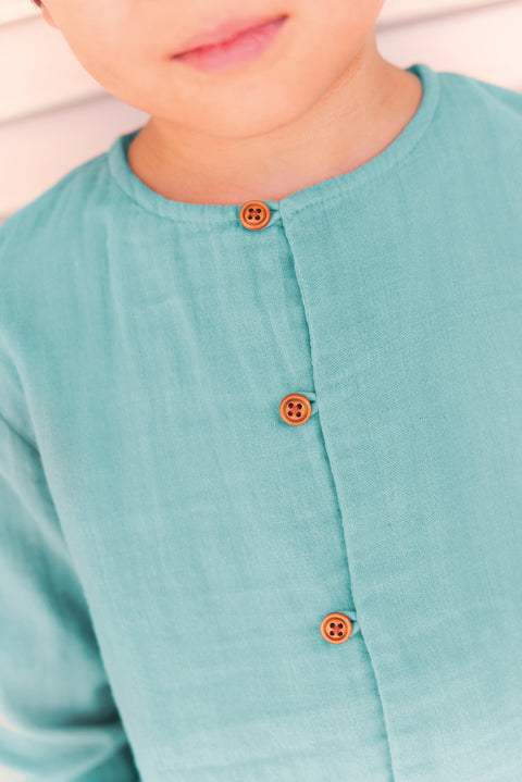 Shirt - Linde Blue fish in cotton gauze - Image principale