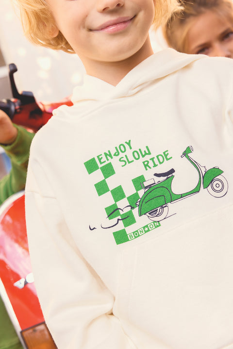 Sweatshirt - Lennon ecru bonton Illustration scooter - Image principale