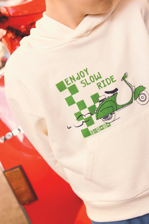 Sweatshirt - Lennon ecru bonton Illustration scooter - Image principale