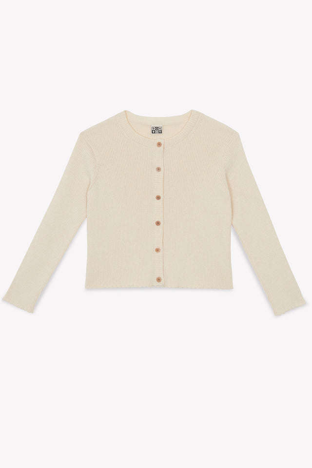 Cardigan - Lotta écru bonton en tricot côtelé - Image principale