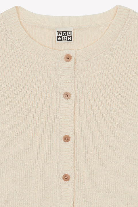 Cardigan - Lotta écru bonton en tricot côtelé - Image principale