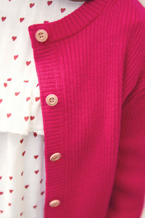 Cardigan - Lotta rose guili en tricot côtelé - Image principale