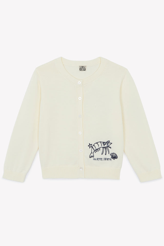 Cardigan - Lola ecru bonton Illustration “My little shrimp” - Image principale