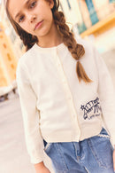 Cardigan - Lola écru bonton illustration "Ma petite crevette"