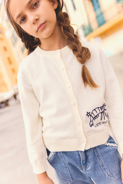 Cardigan - Lola ecru bonton Illustration “My little shrimp” - Image principale