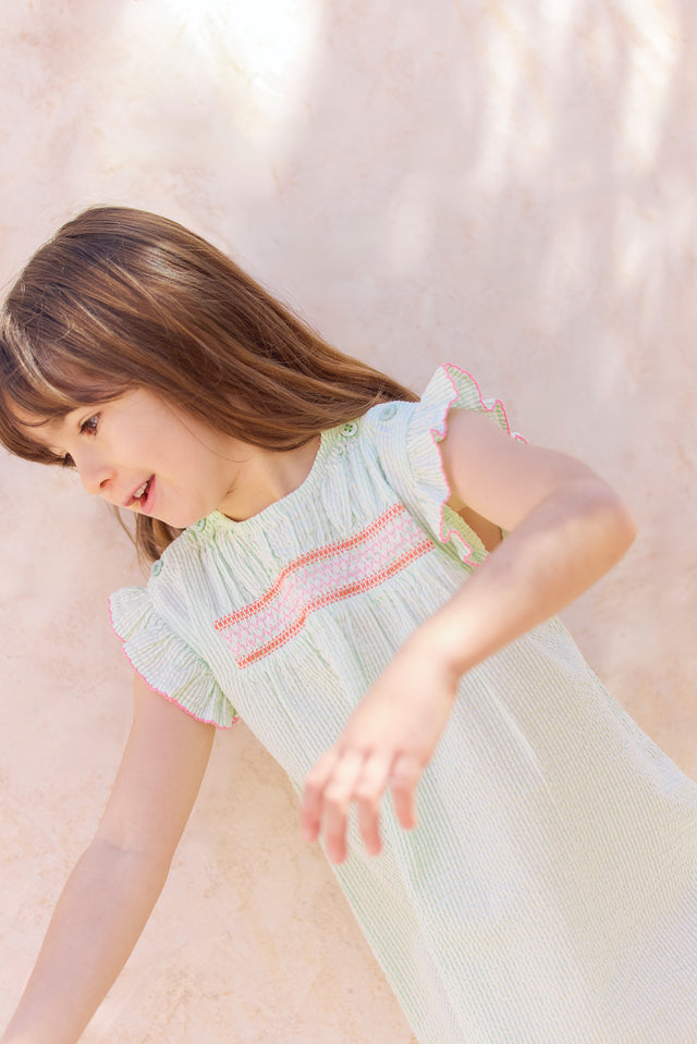 Robe - Louison rayures menthe à l'eau - Image principale