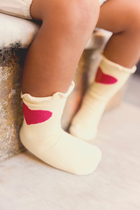 Socks - Ecru bonton Illustration heart - Image principale