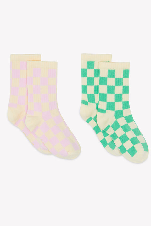 Lot de 2 chaussettes - Damier dose bule et aqua - Image principale