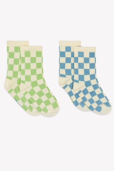 Lot de 2 chaussettes - Damier blue fish et vert - Image principale