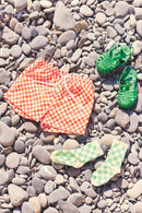 Set of 2 Socks - Blue fish checkerboard and Green