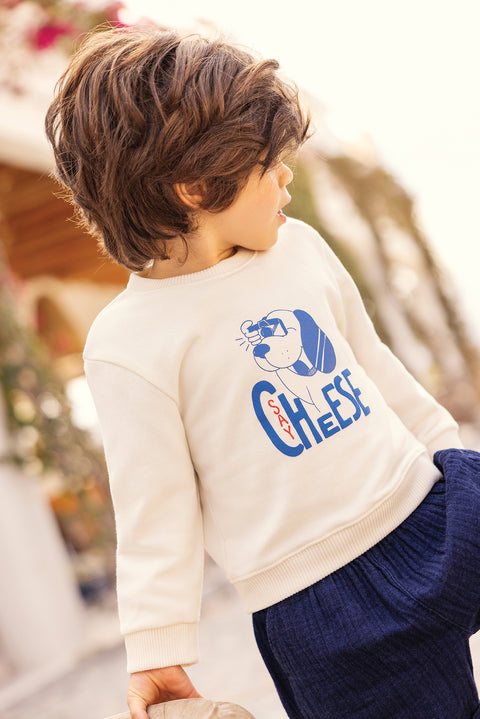 Sweatshirt -Smily Saycheese Ecru Bonton - Image principale