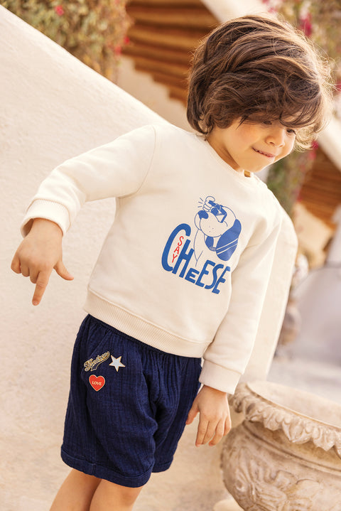 Sweatshirt -Smily Saycheese Ecru Bonton - Image principale