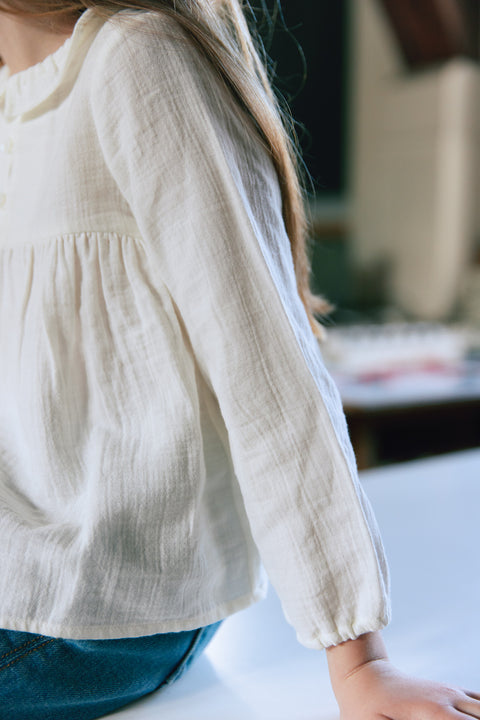 Blouse - Monocle beige en double gaze de coton - Image principale