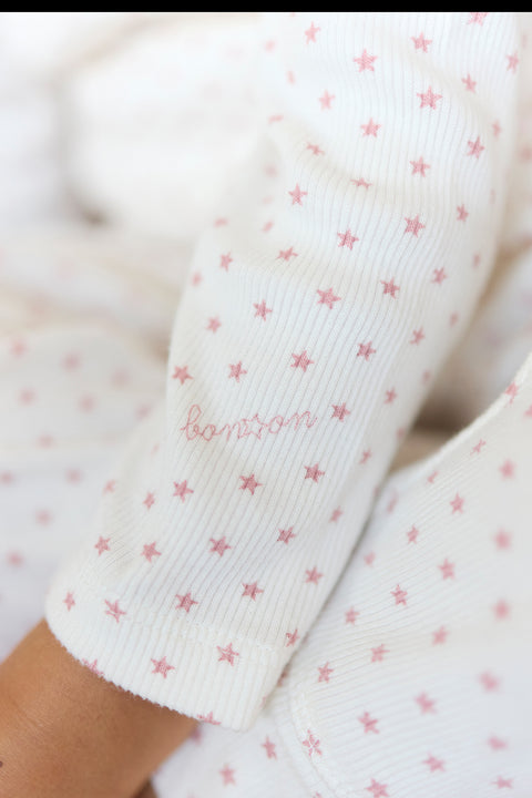 Ensemble - pyjama 2 pièces rose Bébé en coton imprimé étoiles - Image principale