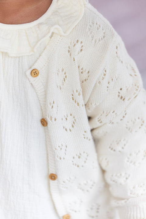Cardigan - Naissance beige cœurs ajouré - Image principale