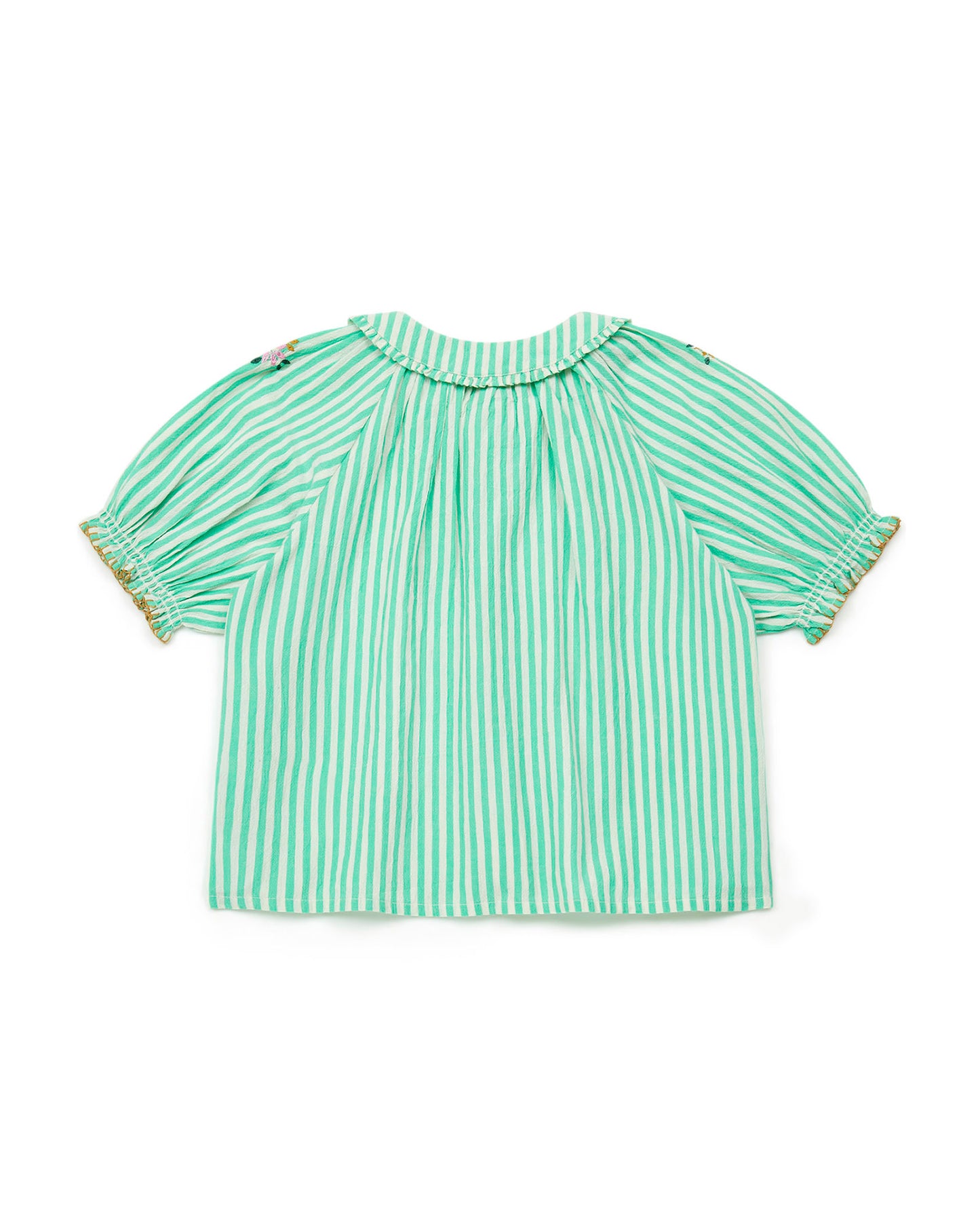 Blouse - Short sleeves in striped crepe Girl Embrodery At Collar