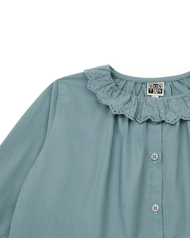 Blouse - Long sleeves in Poplin gentle Girl embroidery Collar - Image alternative