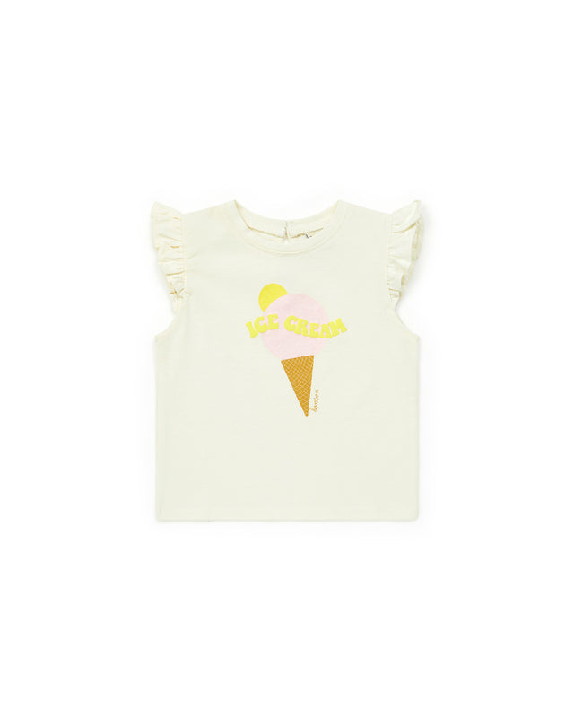 T-shirt - bébé fille en coton biologique imprimé Ice cream manches volantées - Image principale