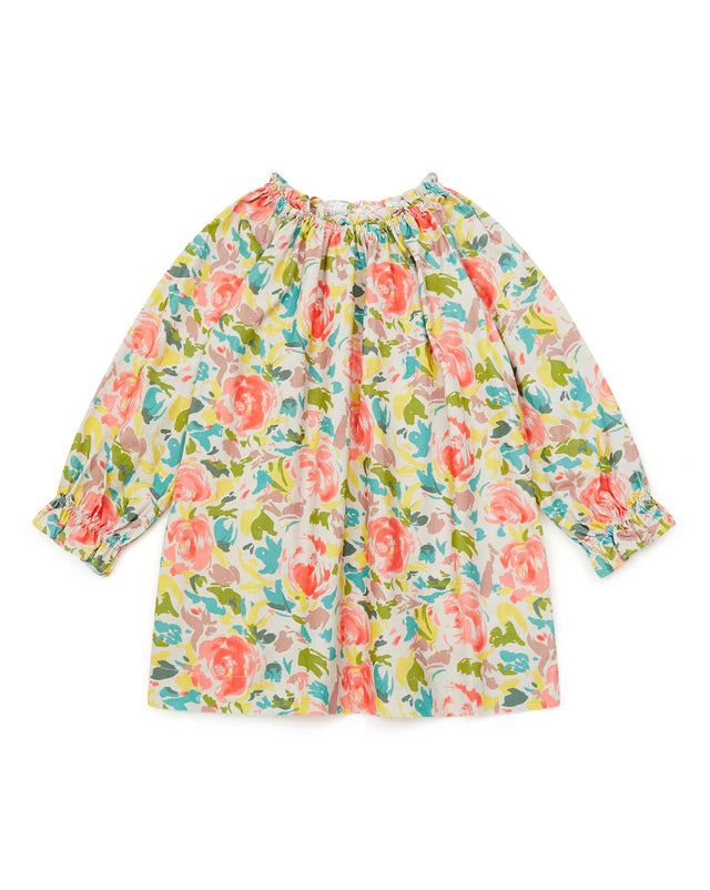 Dress - Long mini sleeves Velvet "Painted flower" - Image principale
