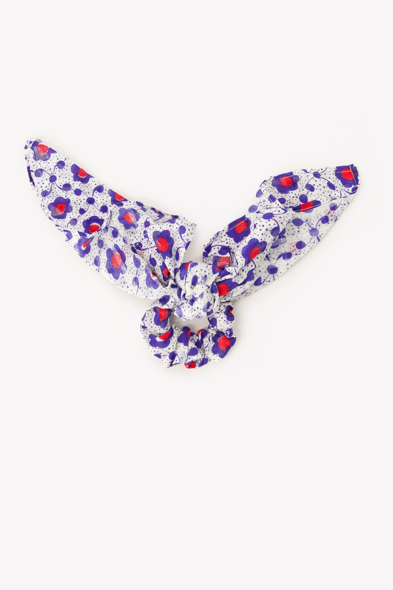 Scrunchie - Long Blue Cotton sail shaped Print Earthenware