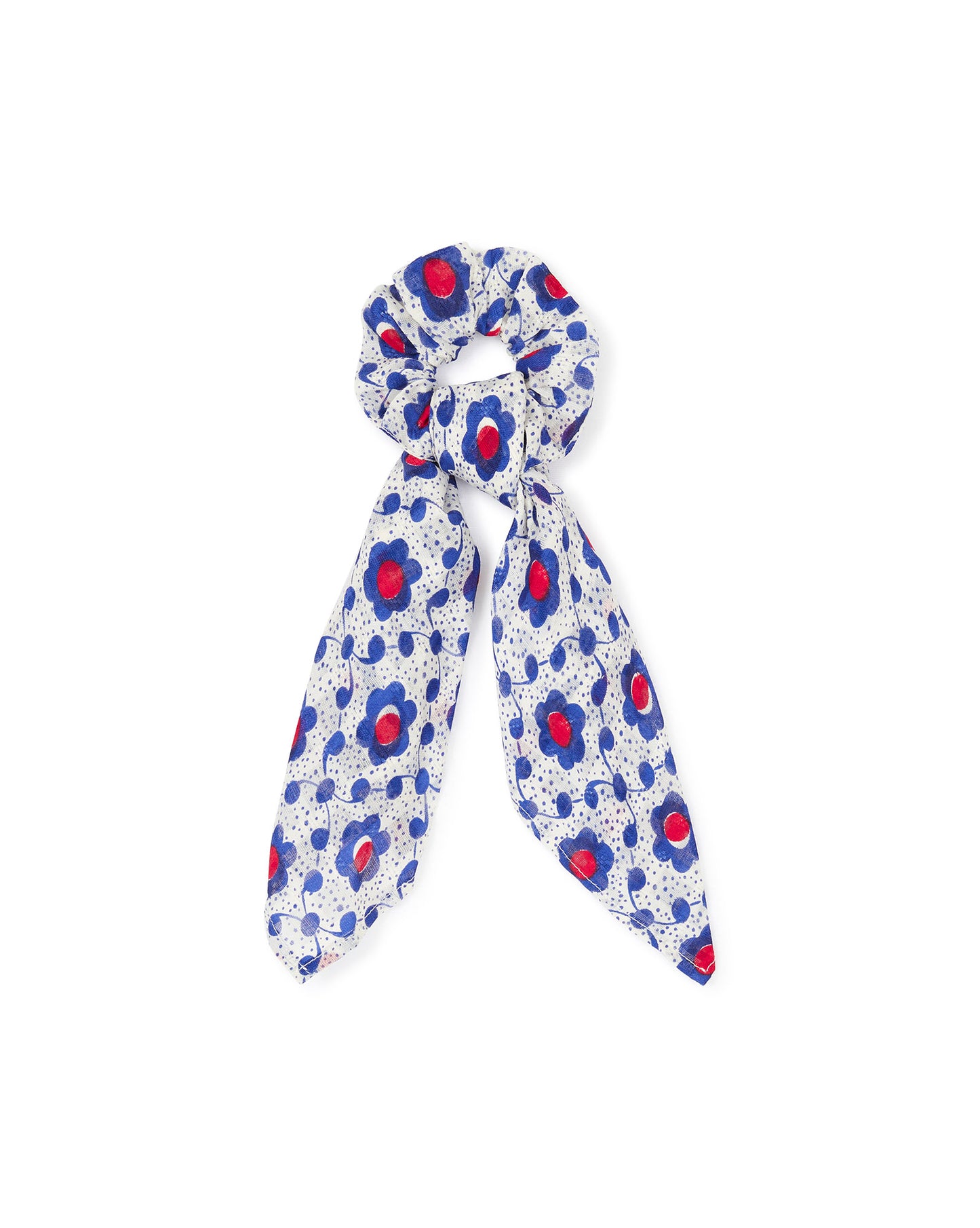 Scrunchie - Long Blue Cotton sail shaped Print Earthenware