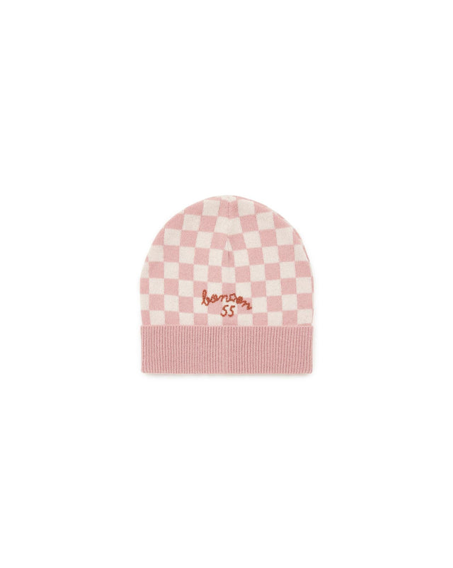 Beanie - checkerboard Pink in jacquard knitting - Image principale