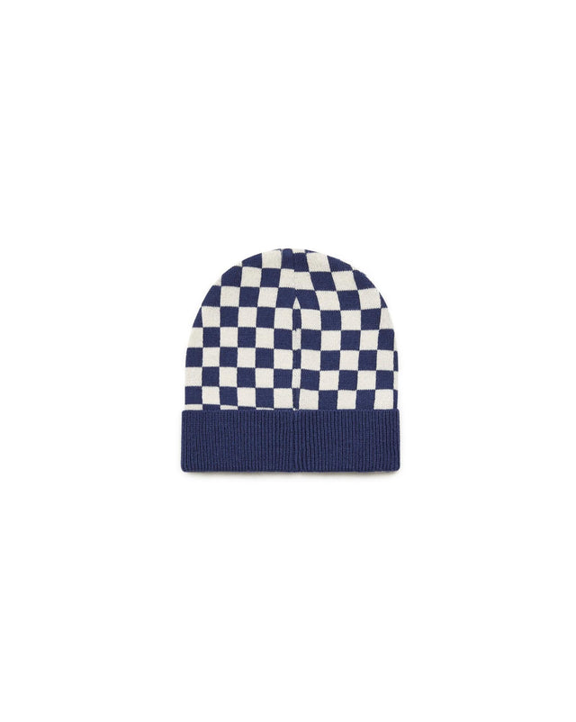 Beanie - checkerboard Blue in jacquard knitting - Image alternative