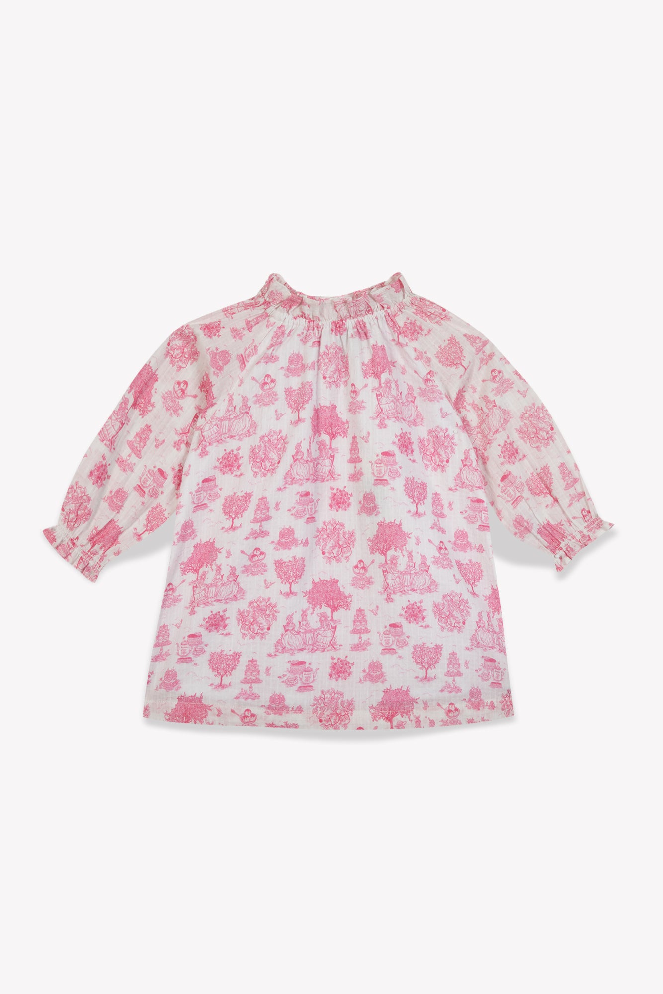 Robe - Dahli rose Bébé coton façonné imp toile jouy