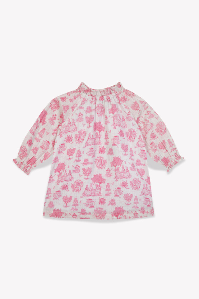 Robe - Dahli rose Bébé coton façonné imp toile jouy - Image principale