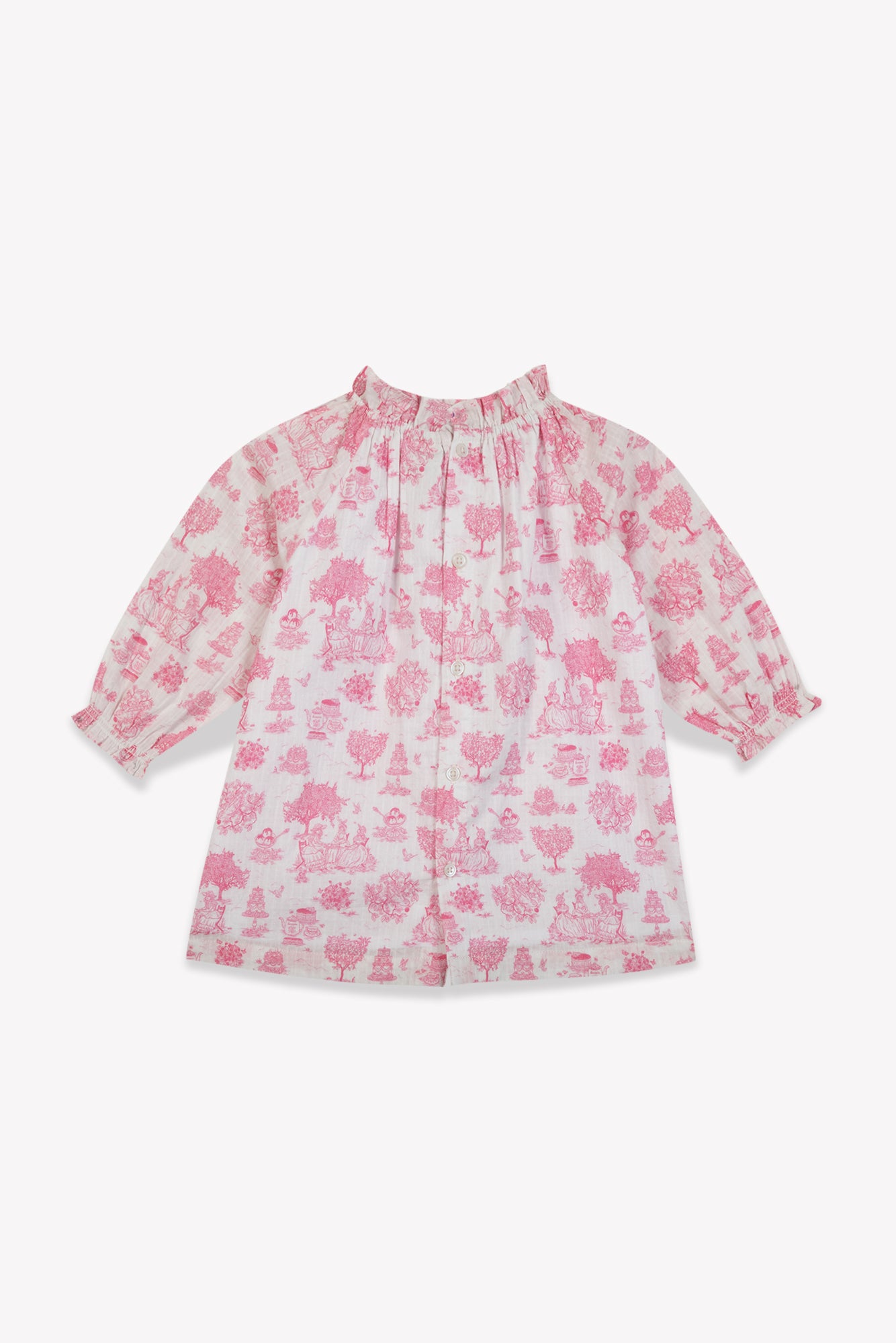 Robe - Dahli rose Bébé coton façonné imp toile jouy