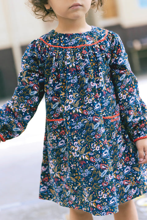 Robe - Dada marine fleuri en velours - Image principale