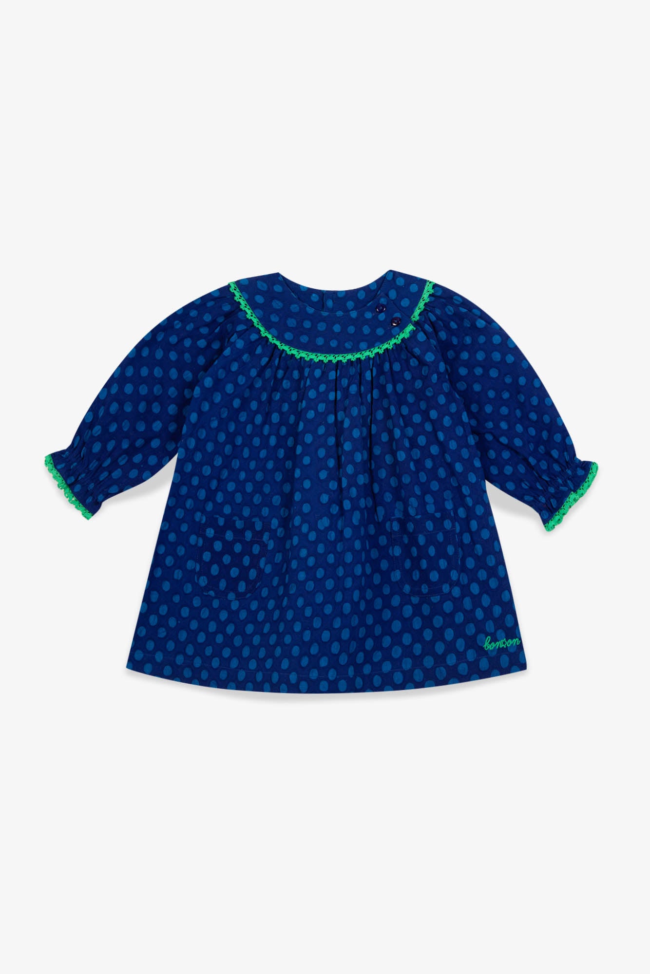 Robe - Dada bleue Bébé popeline de coton pois