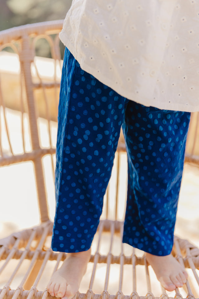 Pantalon - Darius bleu Bébé popeline de coton pois - Image principale