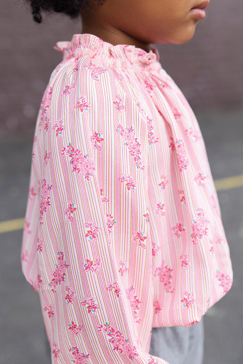 Blouse - Reina rose clair rayé fleuri - Image principale