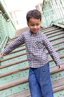 Surchemise -Pan carreaux gris et orange