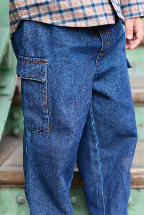 Pantalon - Cargo chambray bleu - Image principale