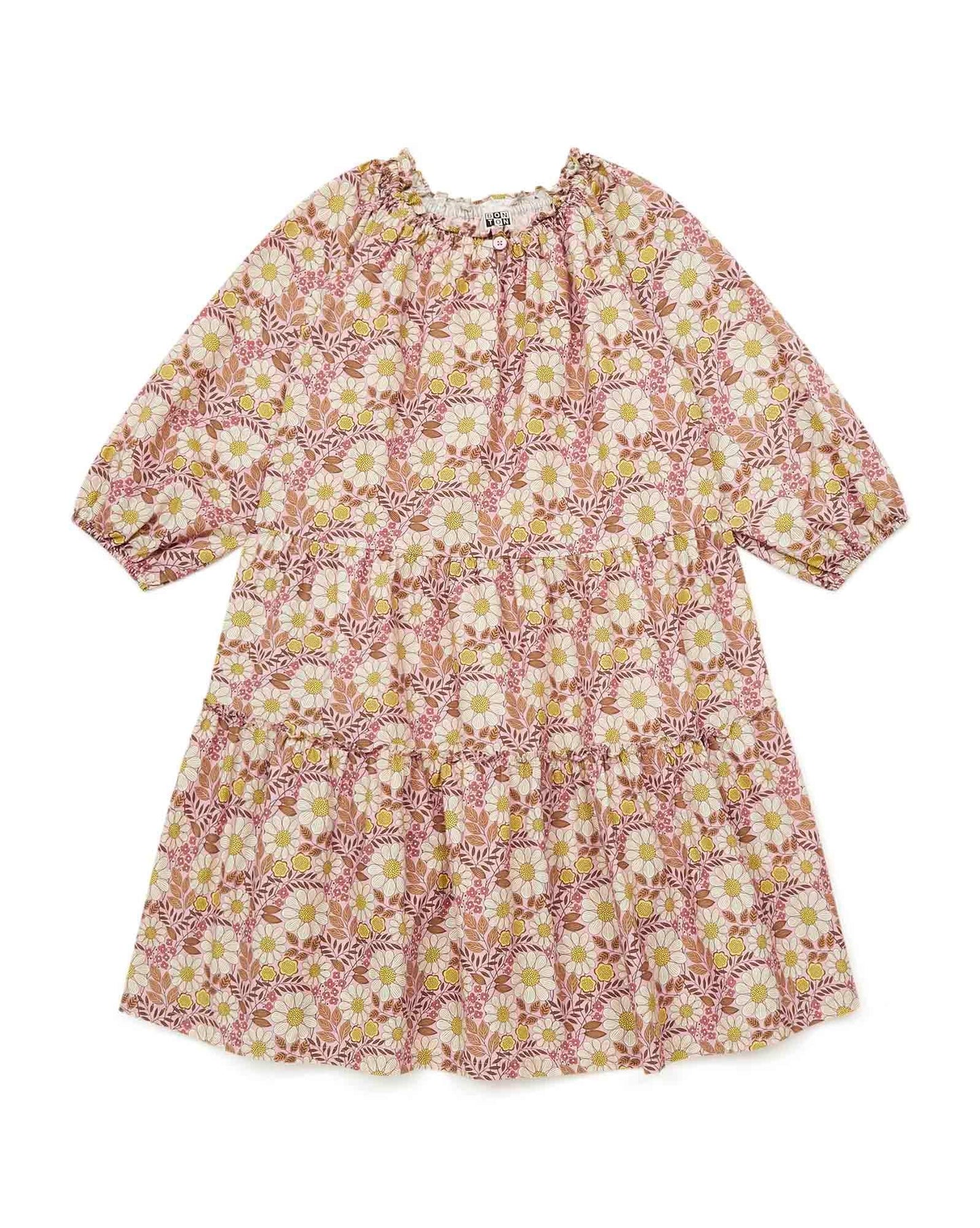 Robe - Félicie rose en coton imprimé fleur daisy