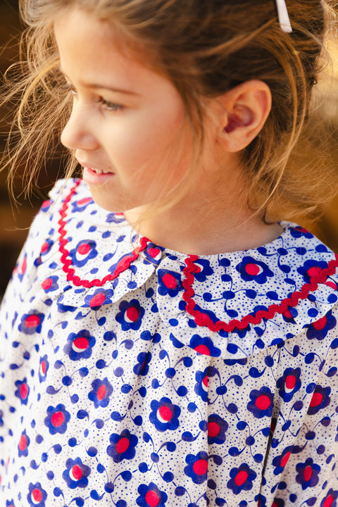 Robe - Heidi bleue voile de coton façonné imprimé - Image principale