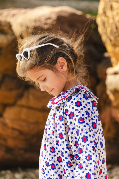 Robe - Heidi bleue voile de coton façonné imprimé - Image principale