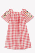 Dress - Nopales Red Cotton and Lyocell Carreau
