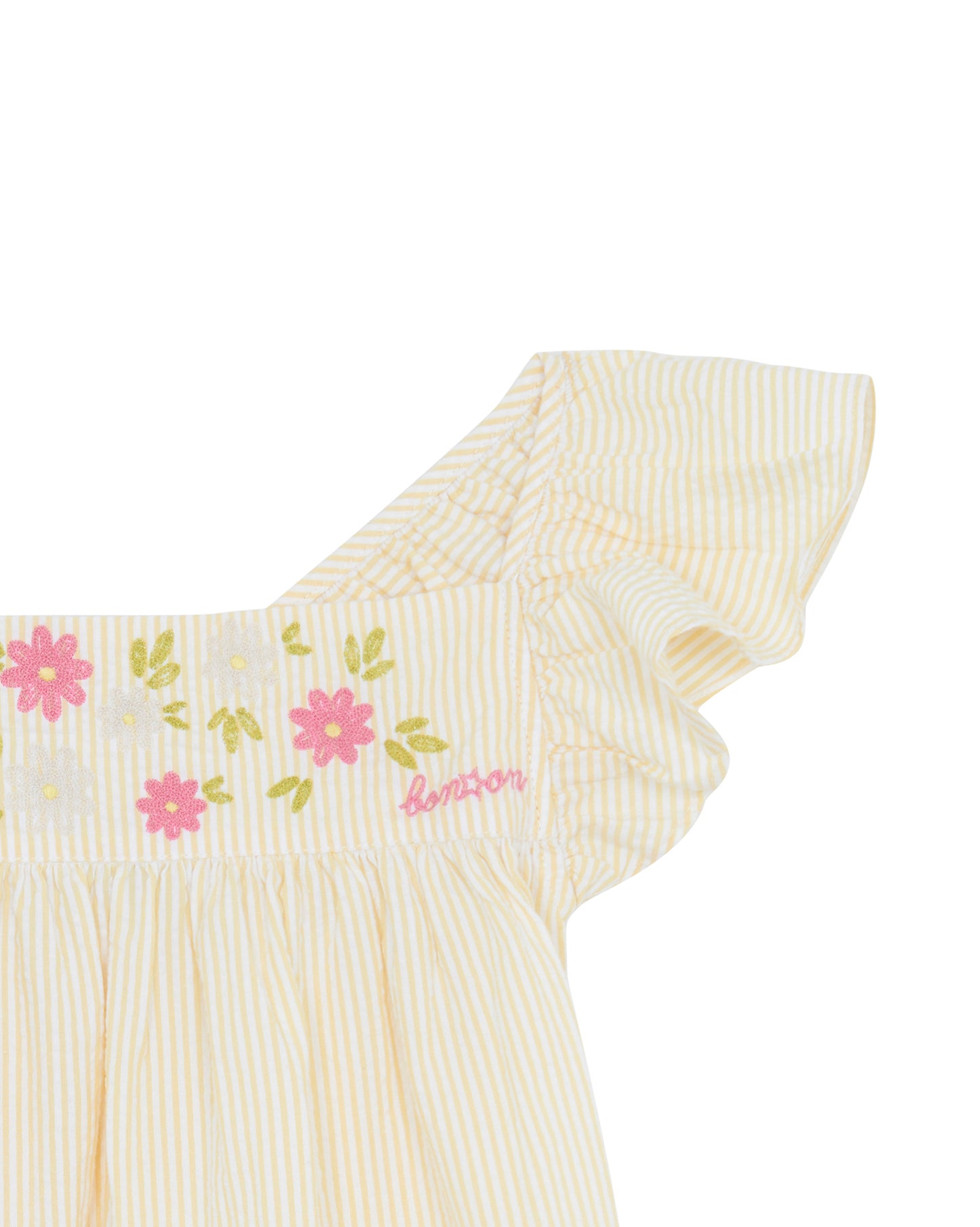 Dress - Celia Yellow striped cotton seersucker