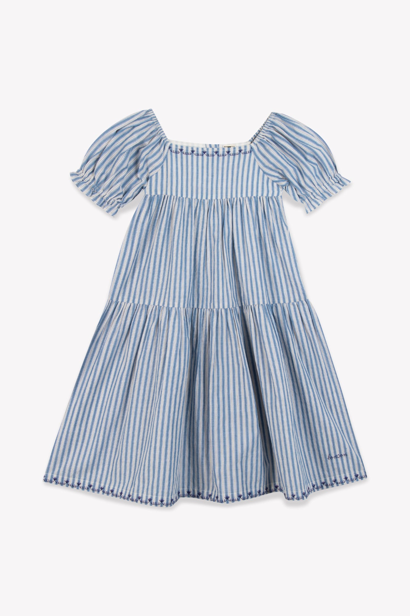 Robe - Georgette écrue voile de coton rayé bleu