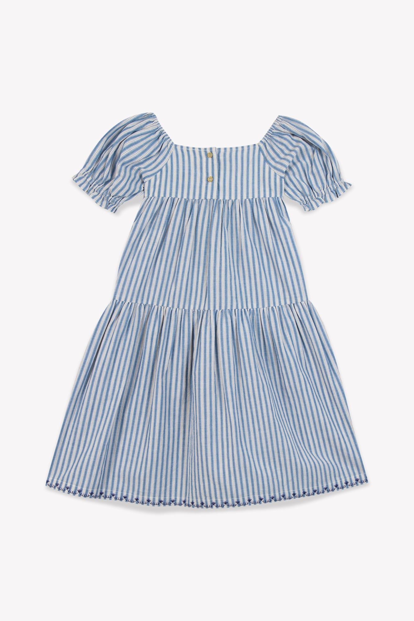 Robe - Georgette écrue voile de coton rayé bleu