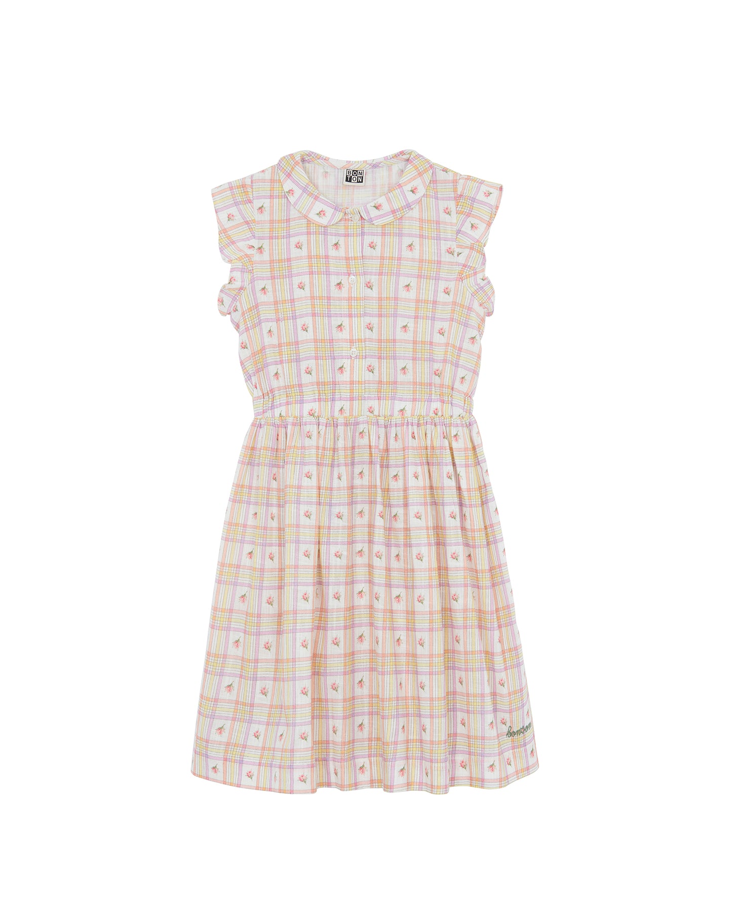 Dress - Greta Pink Slub cotton PrintE Carreau