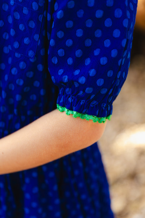 Robe - Georgia bleue popeline de coton pois - Image principale